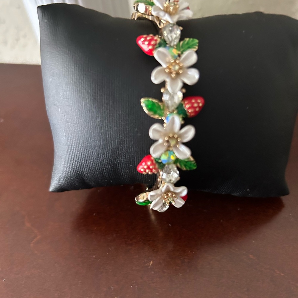 Betsey Johnson White Floral and Red Strawberry Bracelet